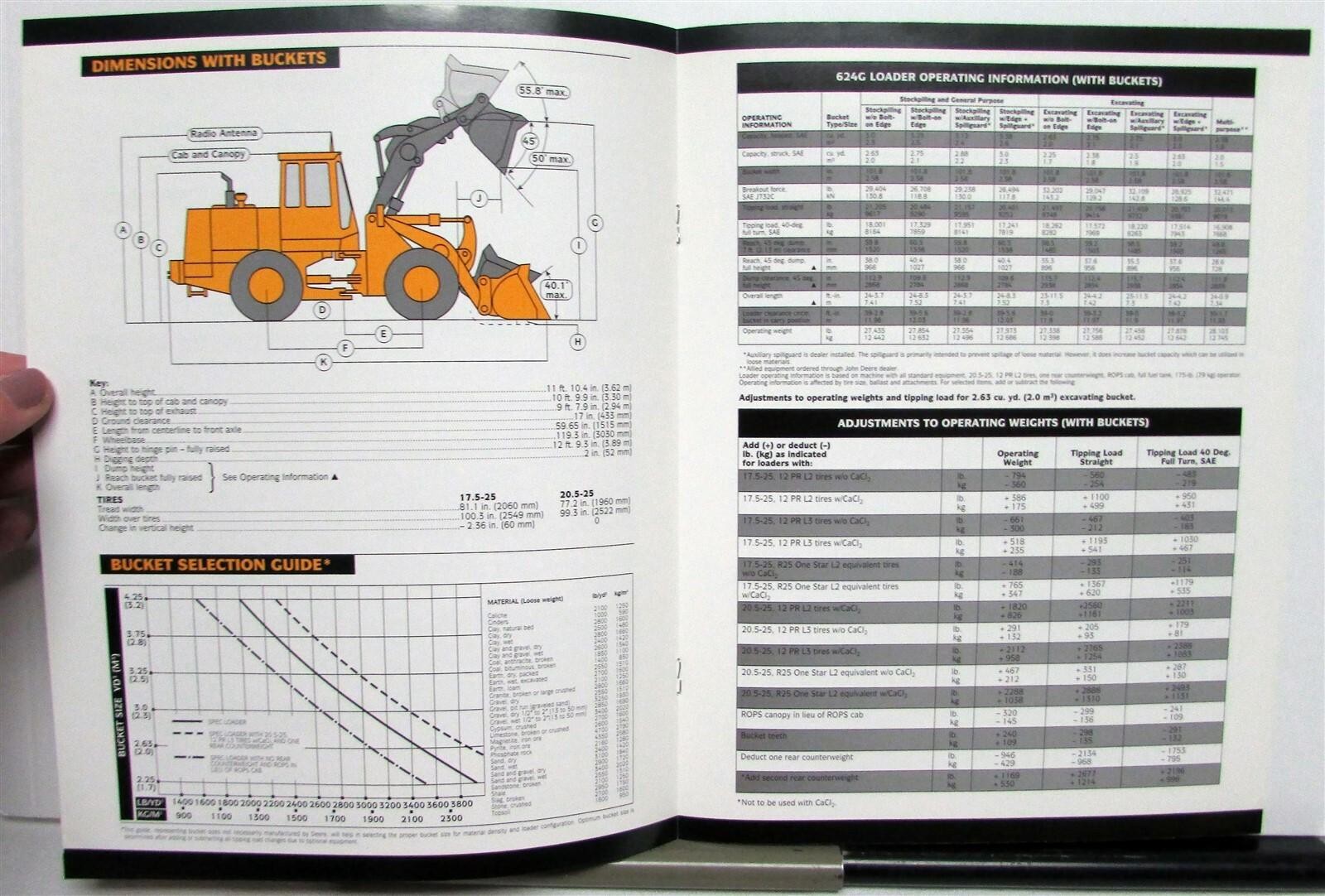 1994 John Deere 624G Loader Specifications Construction Sales Brochure