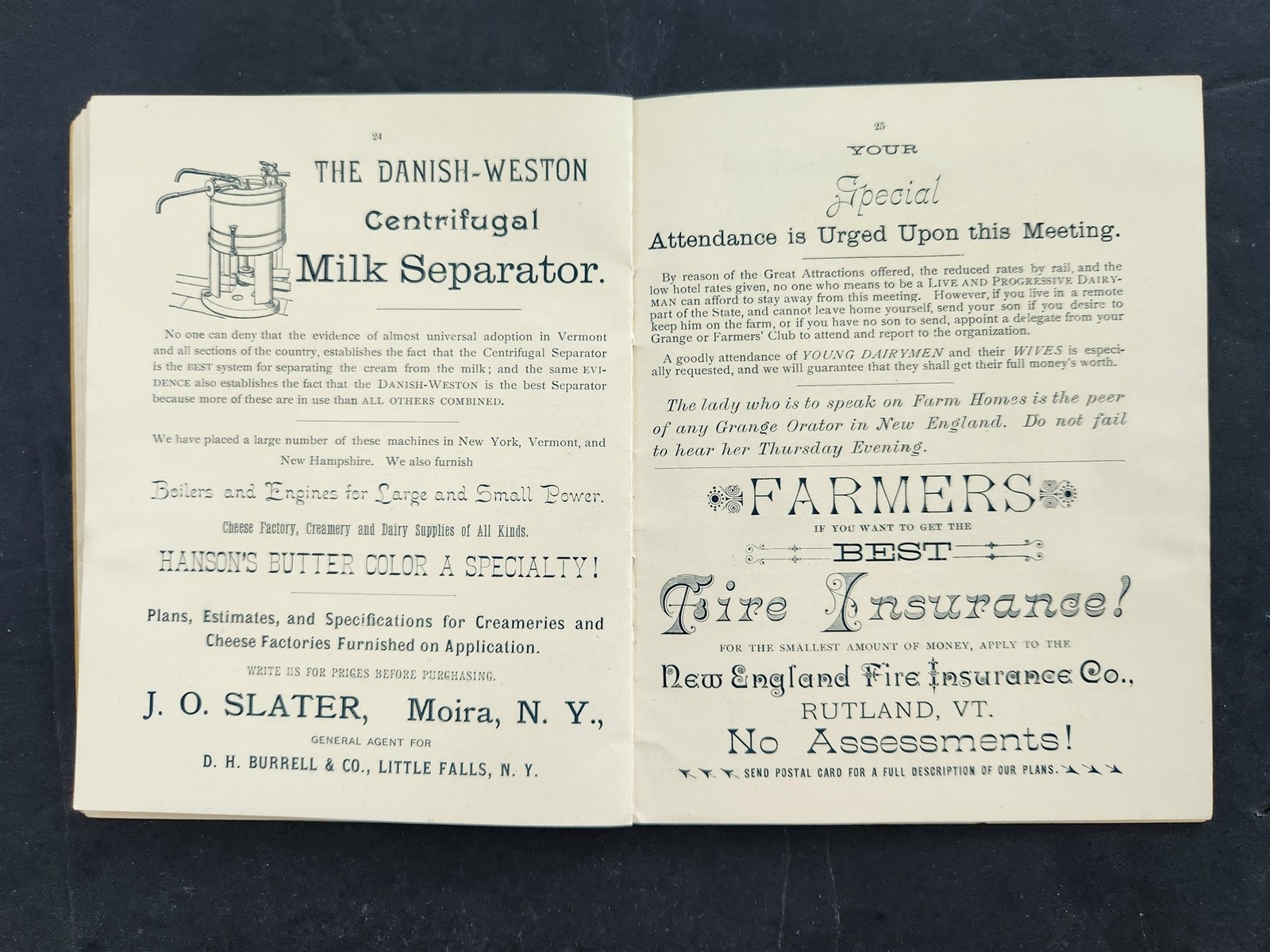 1890 antique VERMONT DAIRYMEN’S ASSOC w ADS PROGRAM EXHIBIT 29th annual meeting