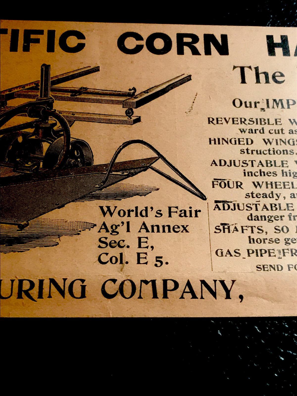 1893 Foos Corn Harvester Farm Engraving Advertising – Springfield – Ohio