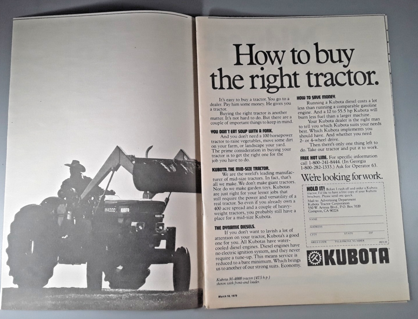 Original 1979 Kubota Tractor 2-Page Magazine Ad “How to Buy the Right Tractor”