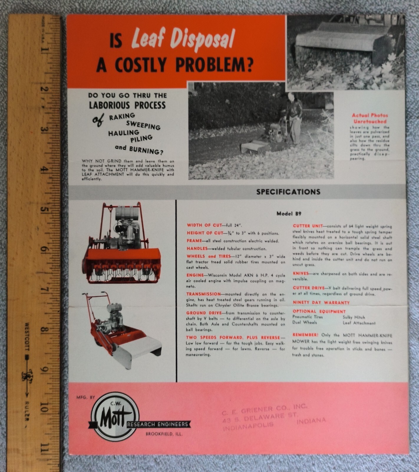 Vintage 1950’s Mott Hammer Knife Mowers Brochure.