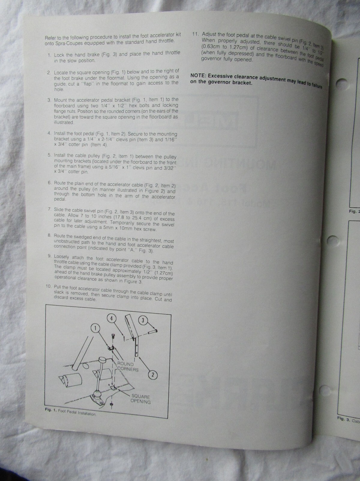 Clark Melroe Spra-Coupe 115 116 120 Foot Accelerator Mounting Instruction Manual