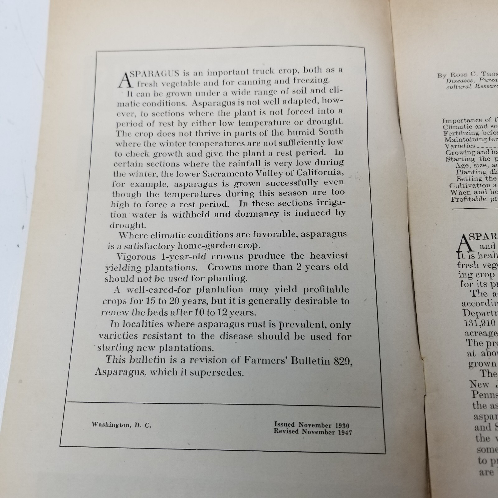 Asparagus Growing Culture 1947 Farmers’ Bulletin Booklet 1646 USDA Photos Charts