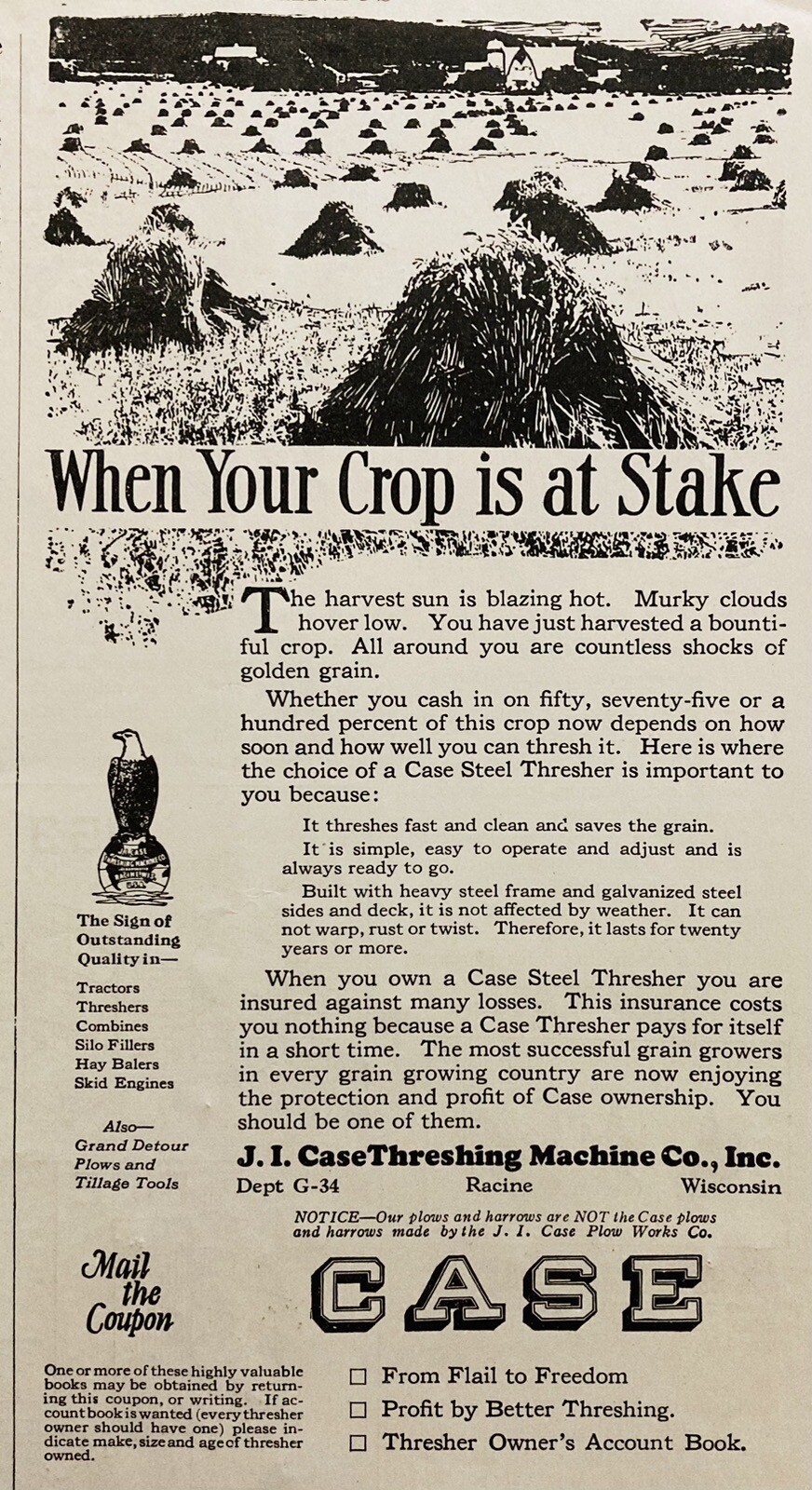 1928 AD.(XH72)~J.I. CASE THRESHING MACHINE CO. RACINE, WISC. CASE STEEL THRESHER