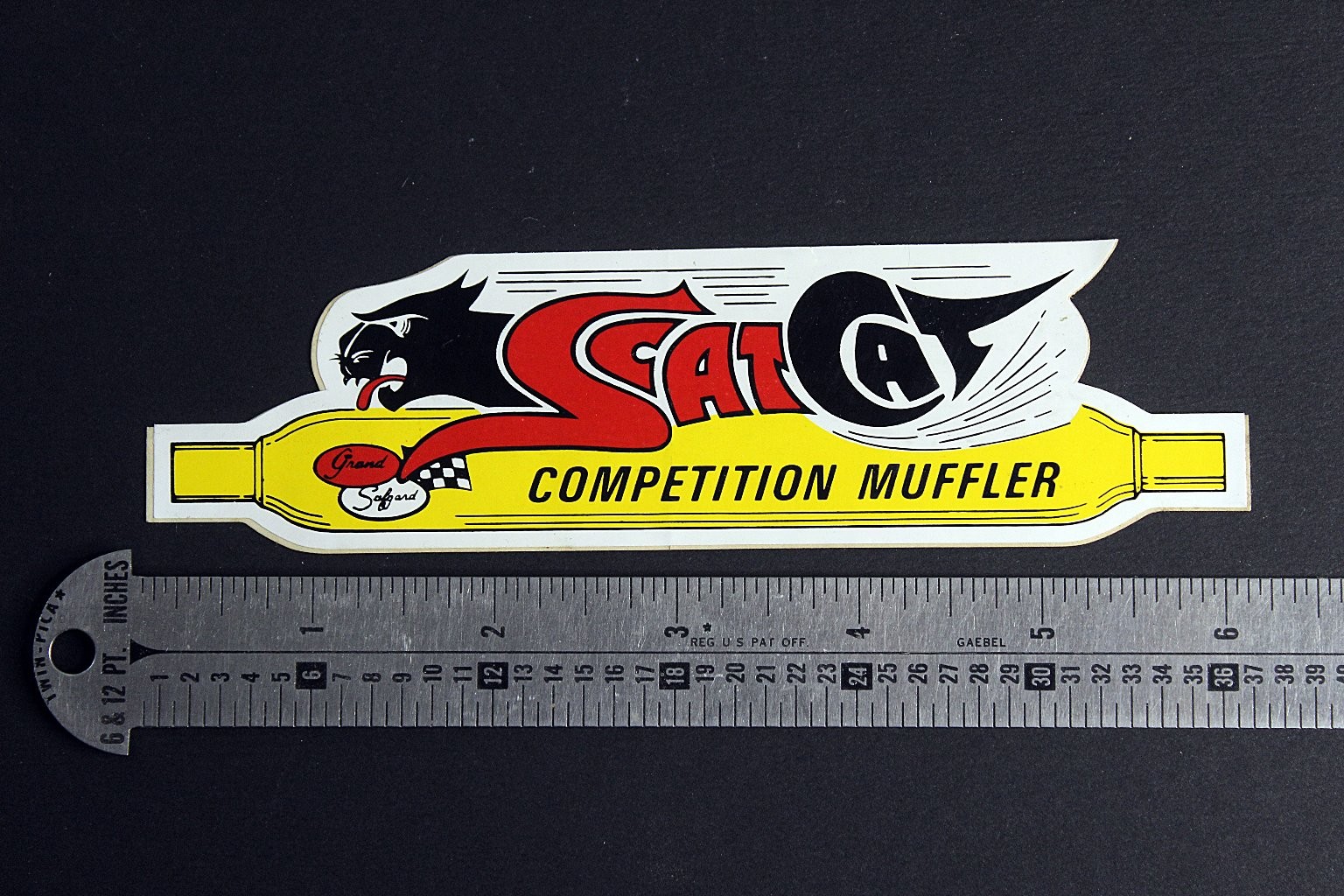 Scat Cat Competition Muffler Vintage Paper Advertising Decal 6 1/4″