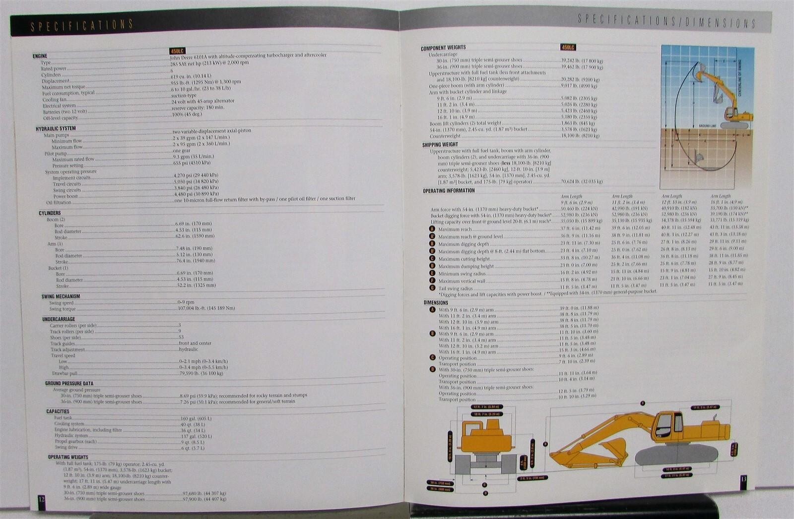 1998 John Deere 450LC Excavator Specifications Construction Brochure