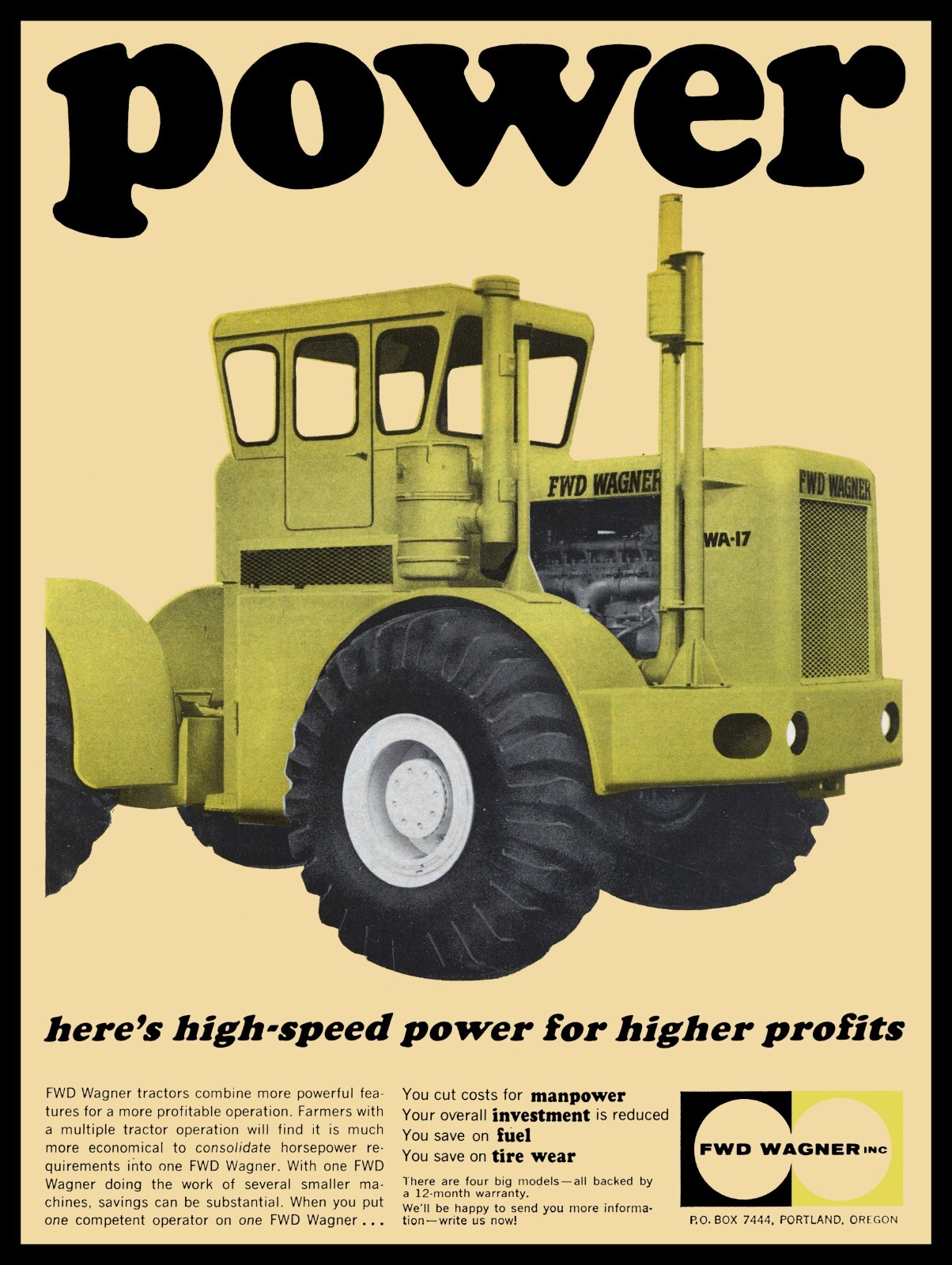 1965 Wagner FWD Tractor Four Wheel Drive NEW METAL SIGN: 9×12″ & Ships Free