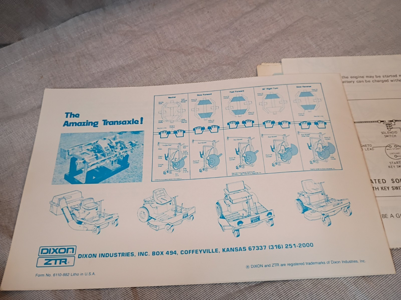 Dixon Zero Turn Mower ZTR-426 Operator’s manual and repair sheets VTG