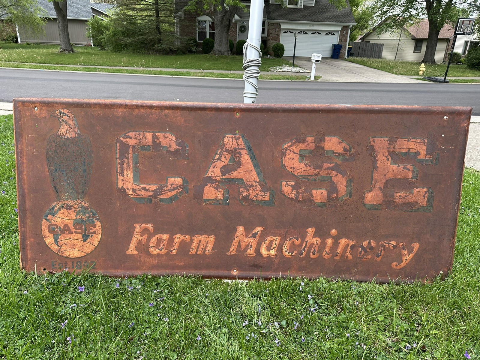 CASE Farm Machinery Sign 1920-30’s Eagle GAS OIL SODA COLA Patina 72×30