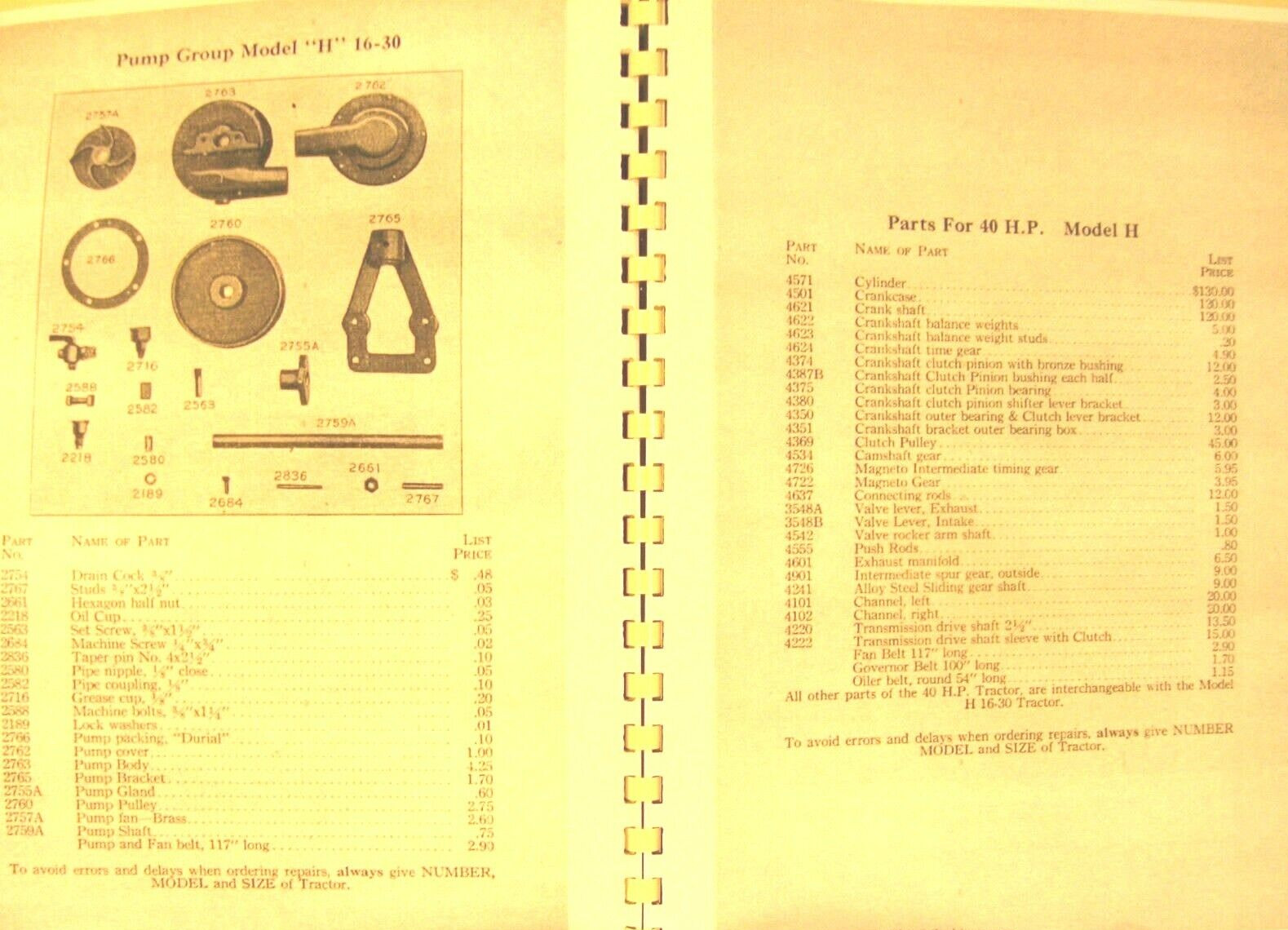 Eagle All Purpose Tractors Supplement Model “H” Tractor Parts 13-25,16-30,20-40