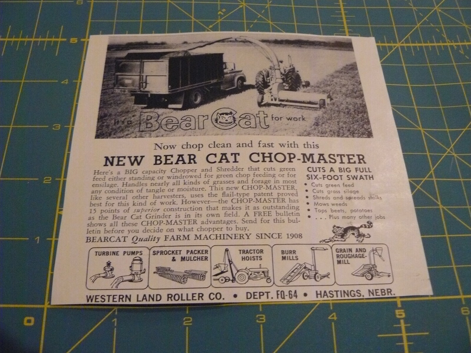 The Farm QRTLY -ADS -SUMMER 1961- 6′ swath BEAR CAT CHOP-MASTER / Hastings, NEBR