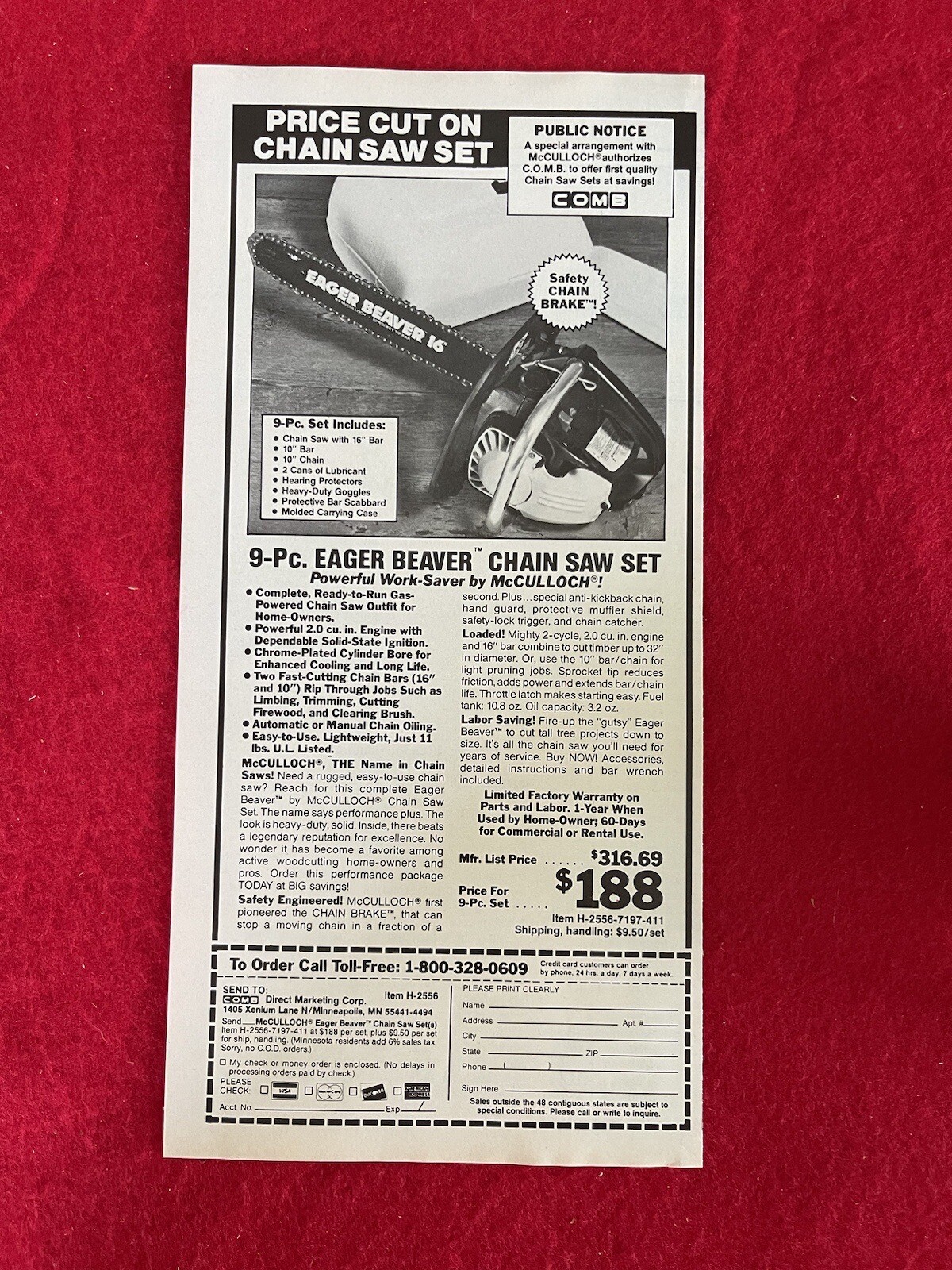 Vintage 1987 Eager Beaver Chainsaw Mc Culloch Print Ad – Ad Only