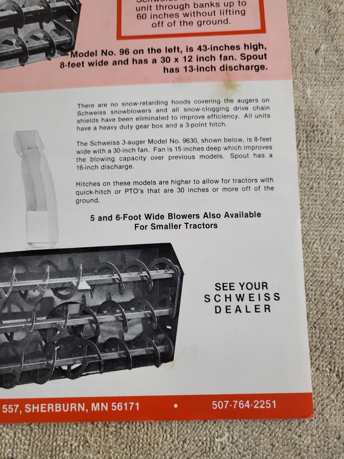 Vintage 1970s SCHWEISS Snowblower SALES BROCHURE Log Splitter Wood Stove Trailer