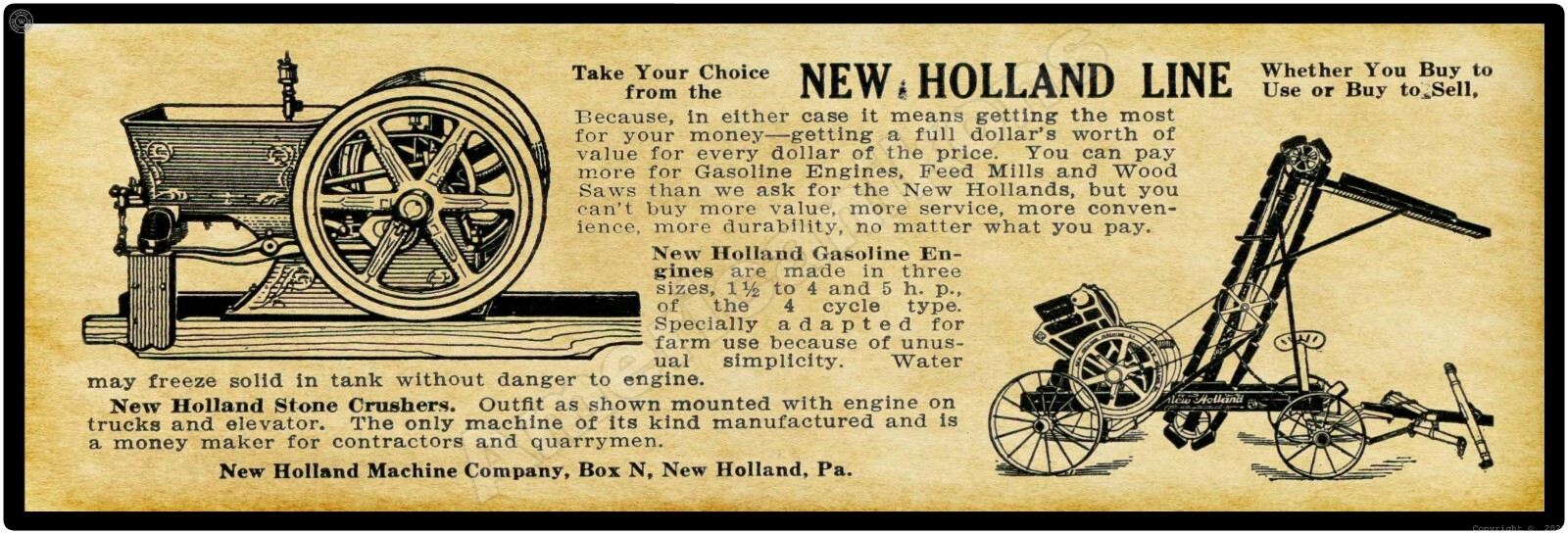 1911 New Holland Gas Engines New Metal Sign: 6 x 18″ New Holland, Pennsylvania