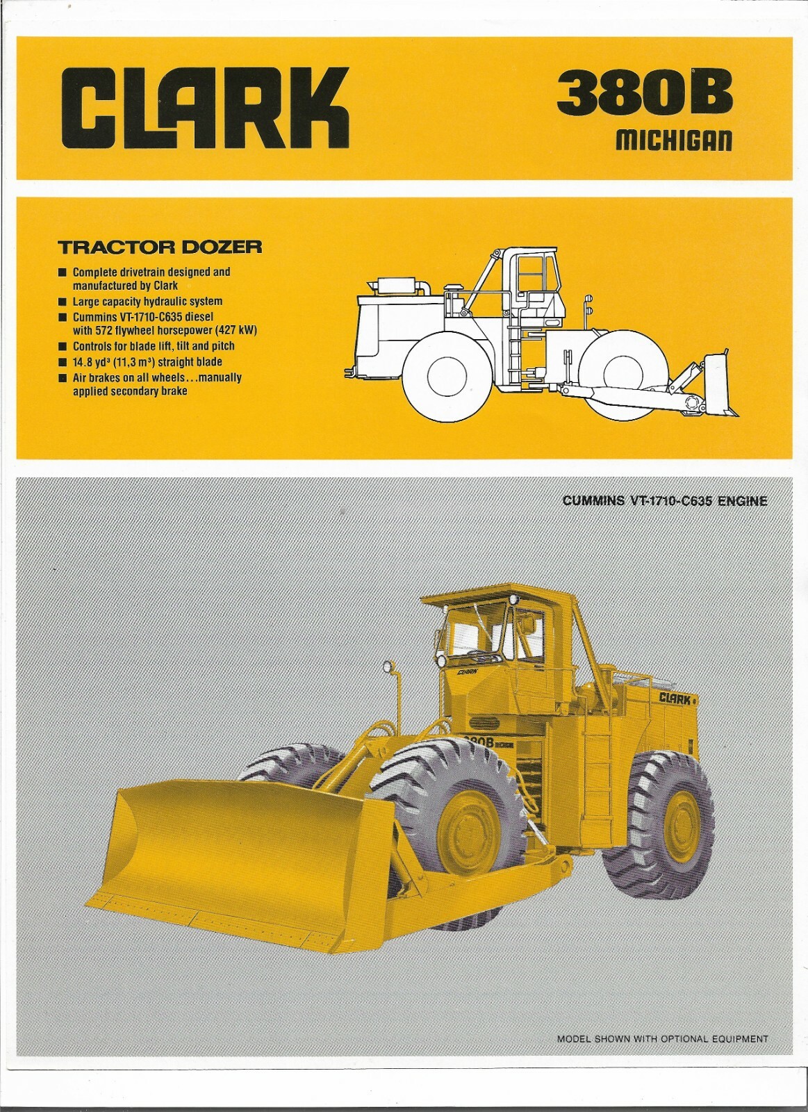 Original Clark Michigan Model 380B Tractor Dozer Sales Brochure Bulletin 380BVT