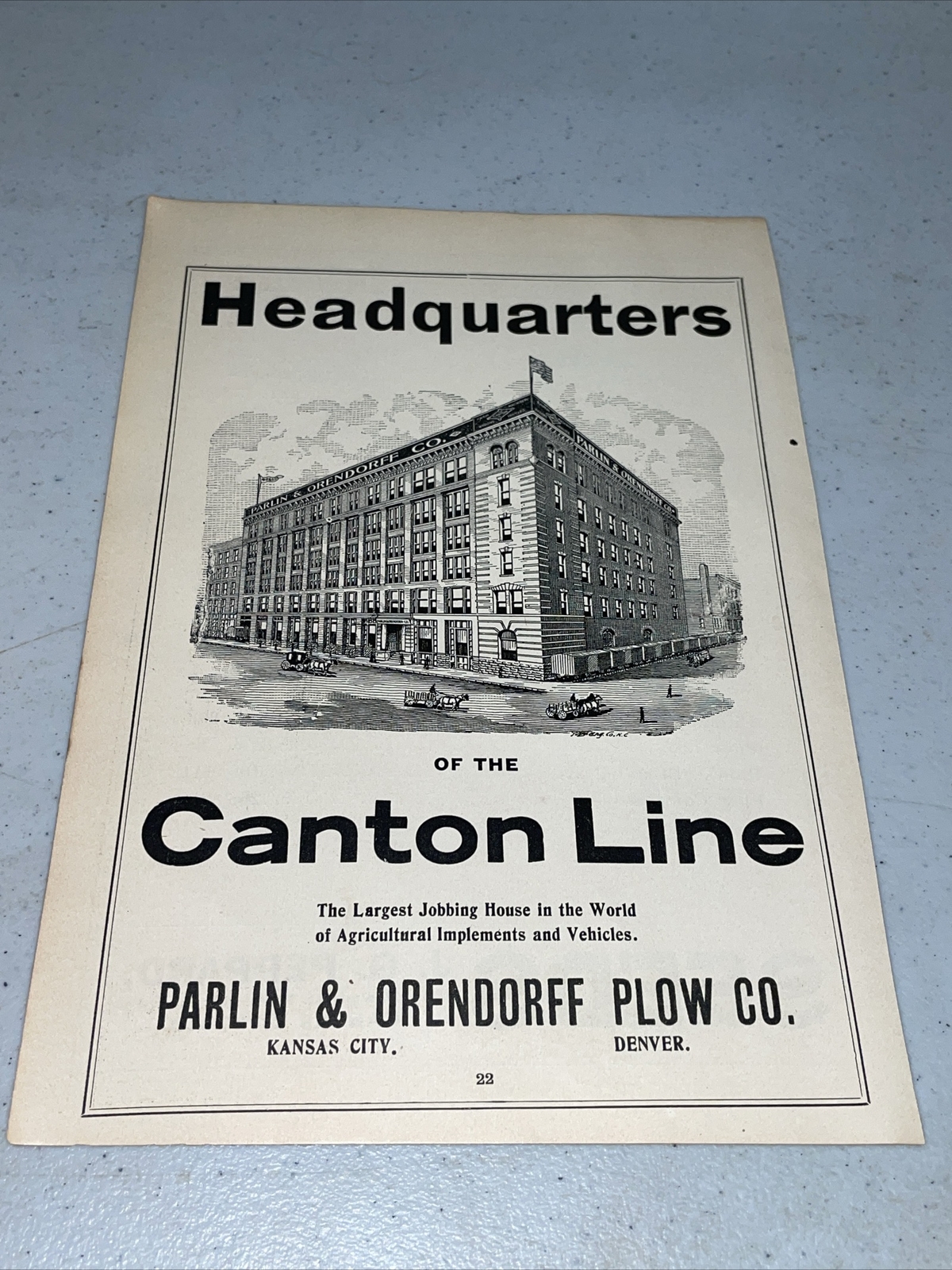 ORIGINAL 1907 Canton Headquarters Farm Advertising – Kansas City / Denver