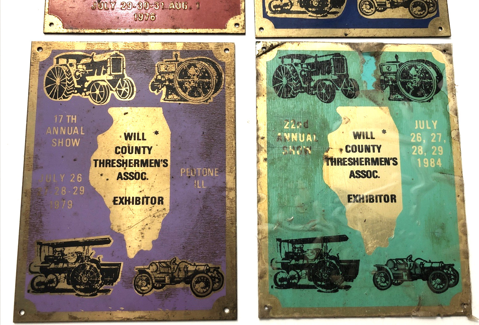 VTG 1976-1984 Will County Threshermen’s Asso. Exhibitor Brass Plaque-Lot of 4