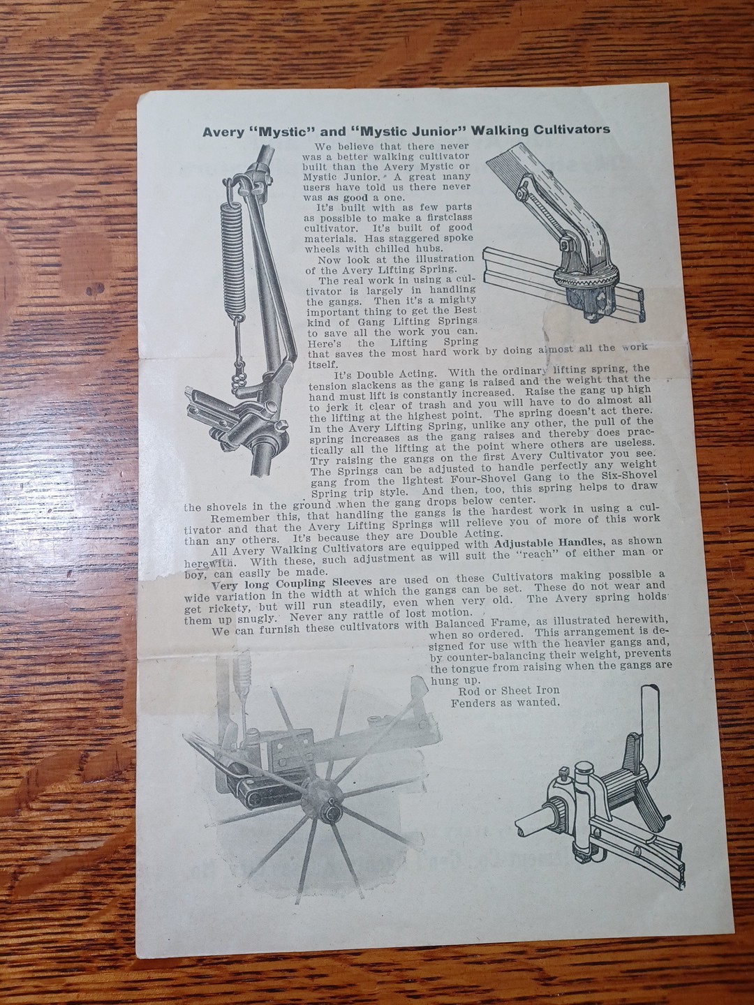 1910’s Avery Mystic Walking Cultivators Dealer Order Sheet RRP 357