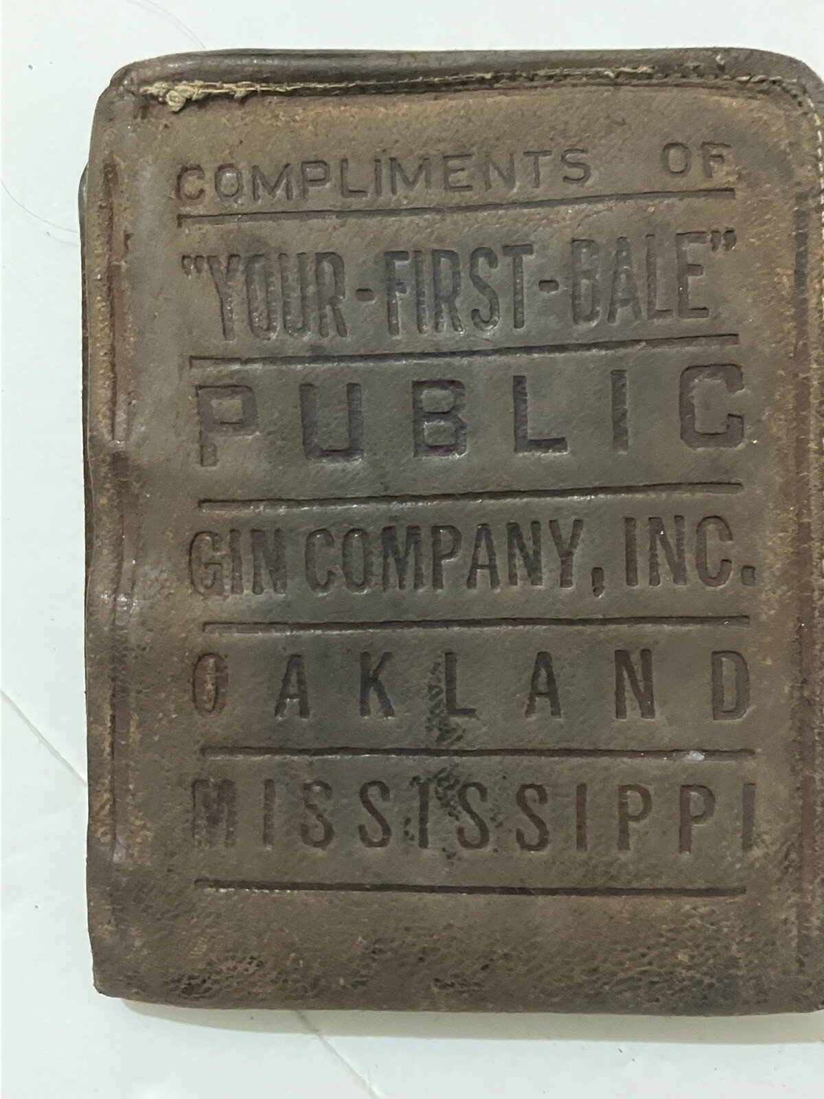Vintage Mississippi Gin Leather Wallet First Bale Of Cotton Advertising