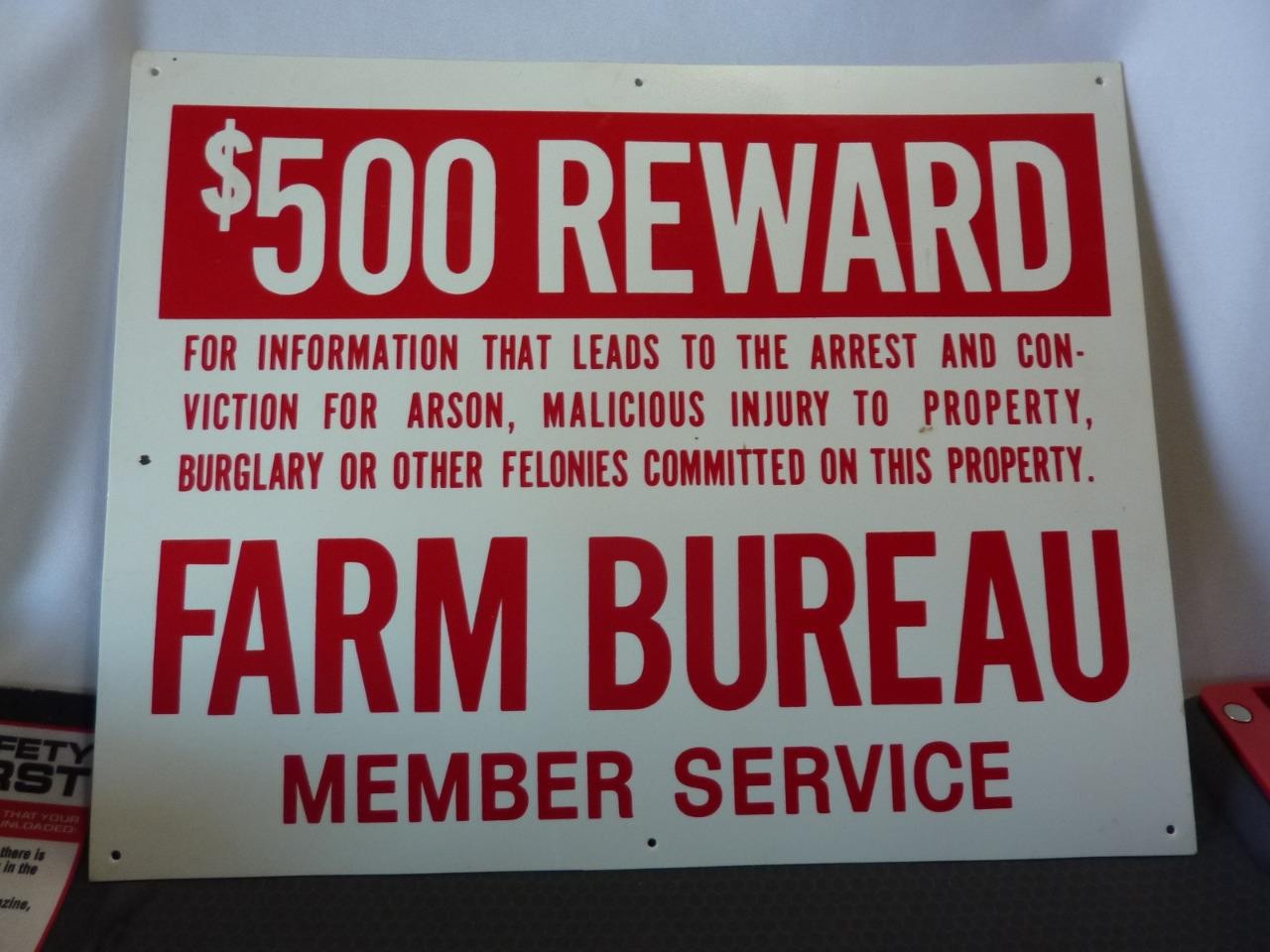 Farm Bureau Member Plastic Sign $500 Reward 11″x14″ – FREE SHIPPING