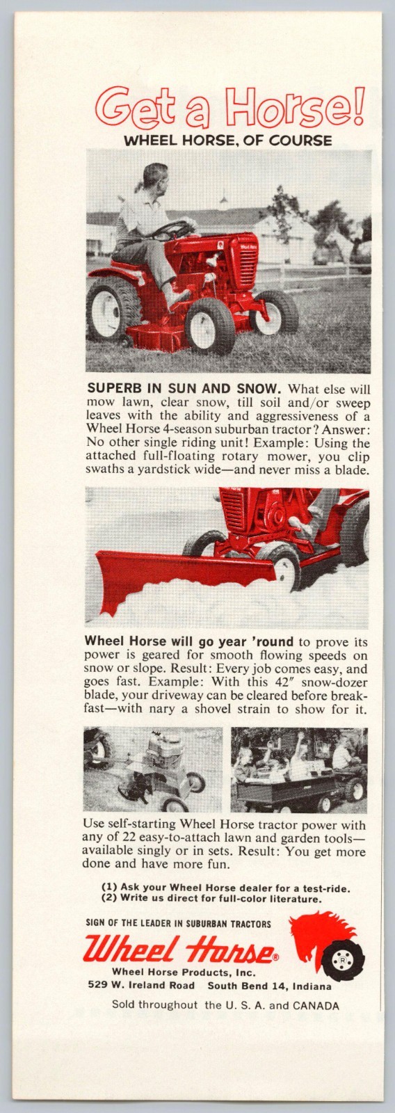 1963 Wheel Horse Suburban Tractor Indiana Vintage Print Ad: Get a Horse!