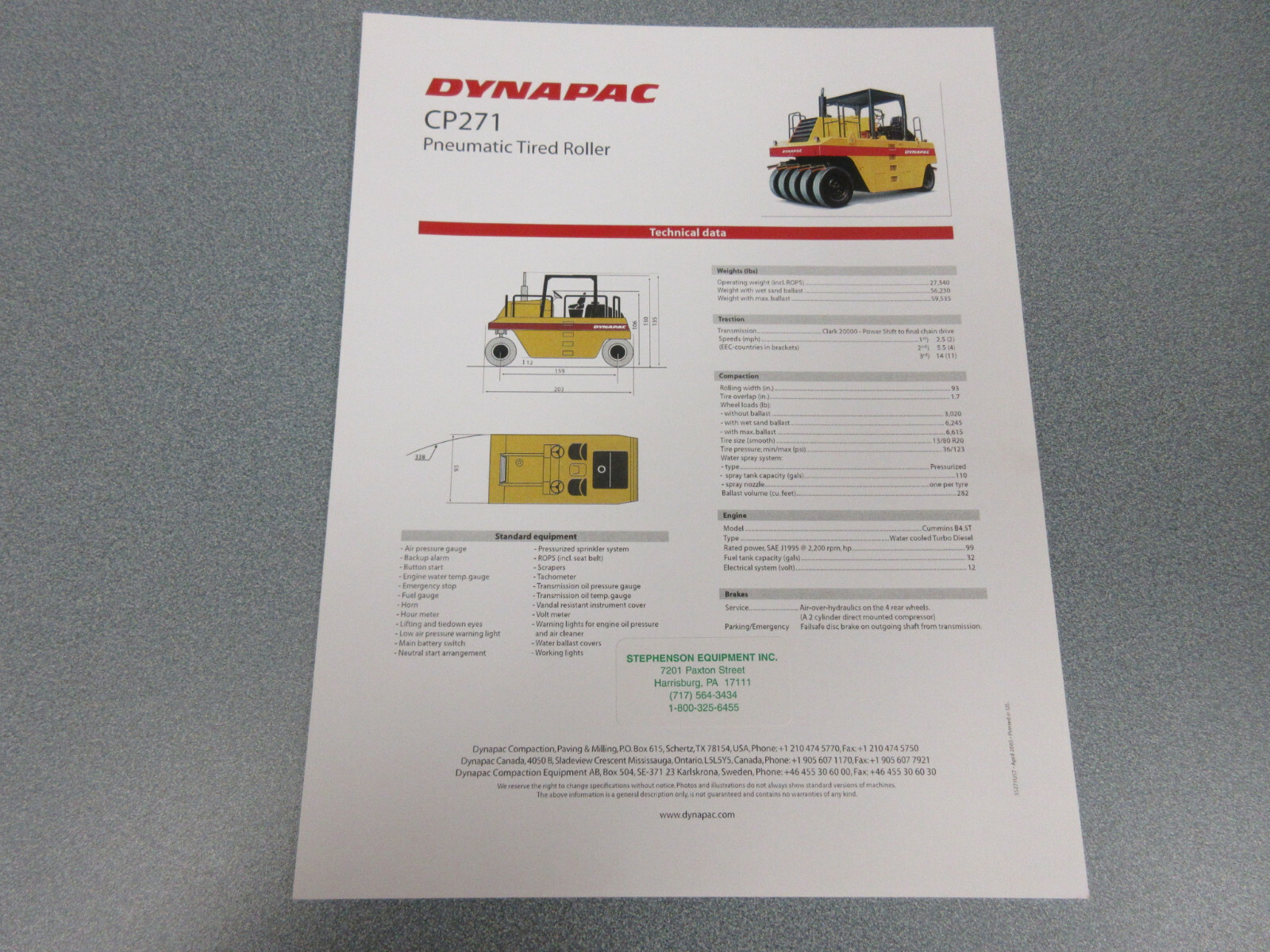 Dynapac CP271 Roller Compactor Brochure 1 Page