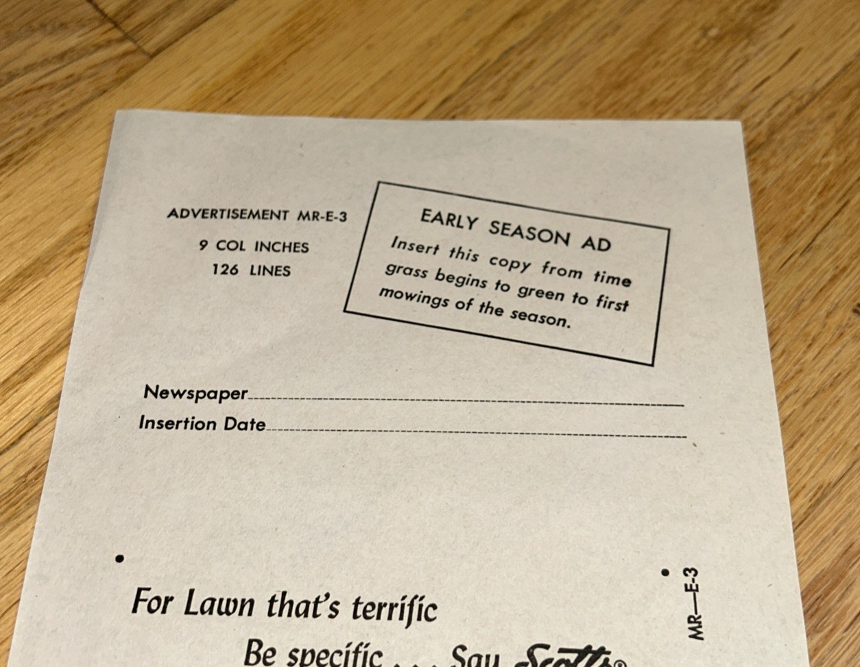 1940s O.M SCOTT Newspaper Layout Ad SCOTT’S LAWN SEED EARLY SEASON Marysville OH