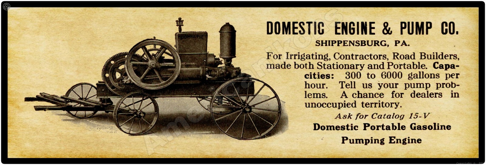 Domestic Engine & Pump Co. New Metal Sign, 12″ x 36″ USA STEEL XL Size – 4 lbs