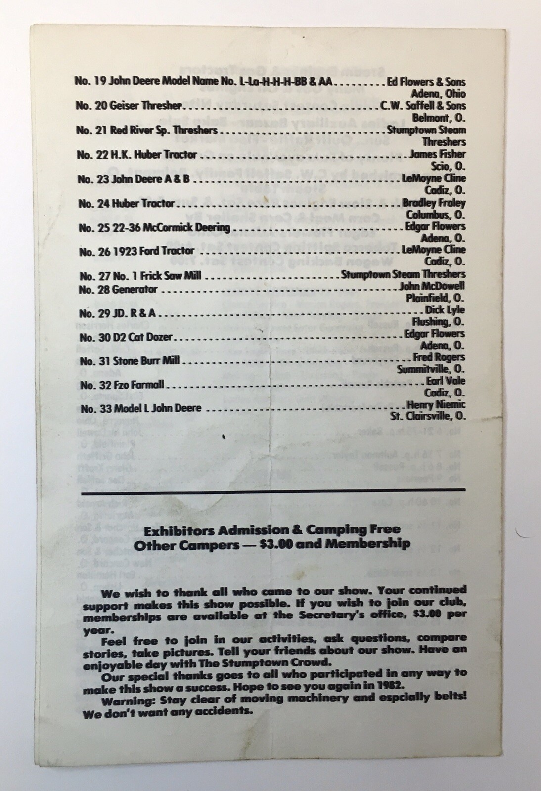 Stumptown Steam Threshers Association Annual Show Program 1981 Ohio Tractors