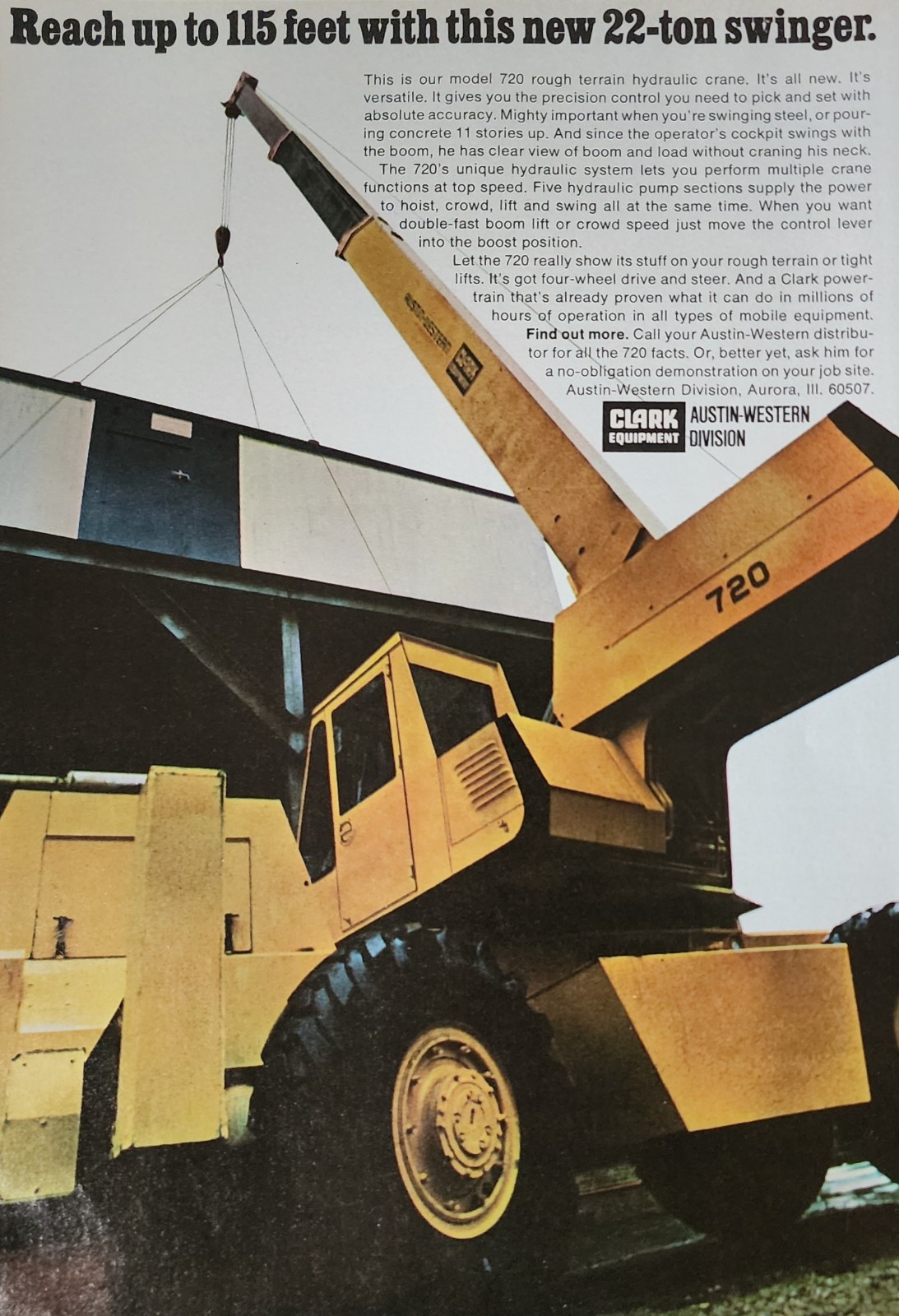 Clark Crane Equipment Picture Magazine Ad Original Vintage Decor Wall Art