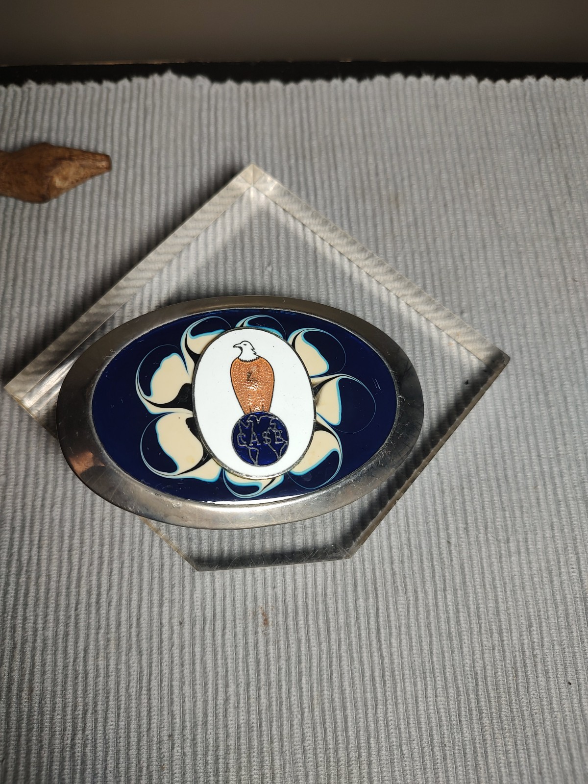 Case Colored Blue & WhiteBelt Buckle with Eagle Silvertone 3.5″
