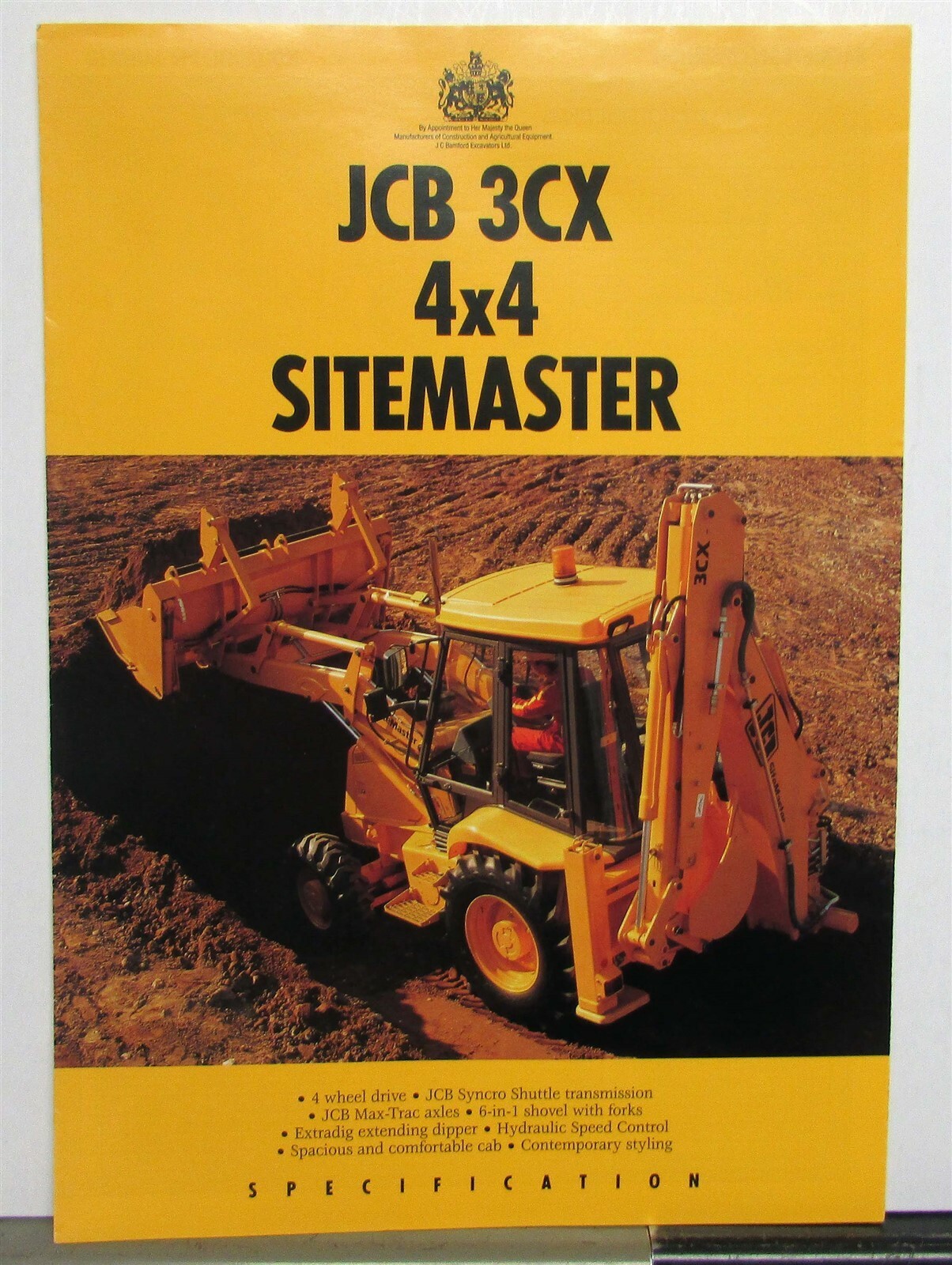 1992 JCB Sitemaster 3CX 4X4 Specifications Construction Sales Brochure