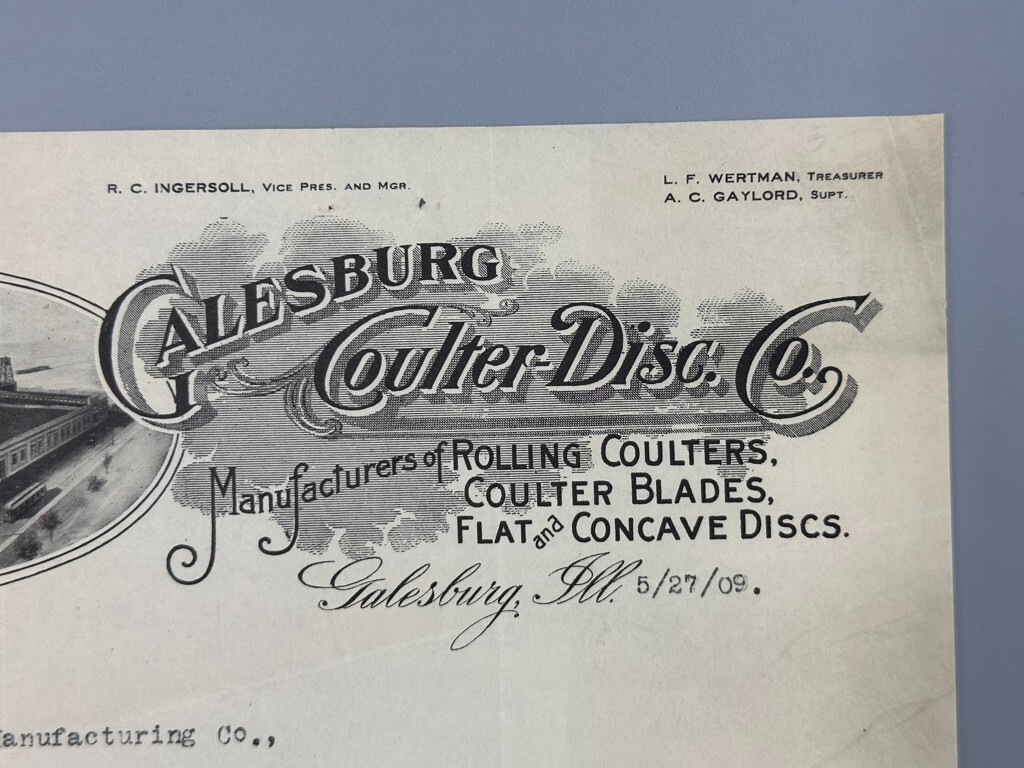 1909 Ingersoll Tillage GALESBURG COULTER DISC Tractor FARM Advertising Letter IL