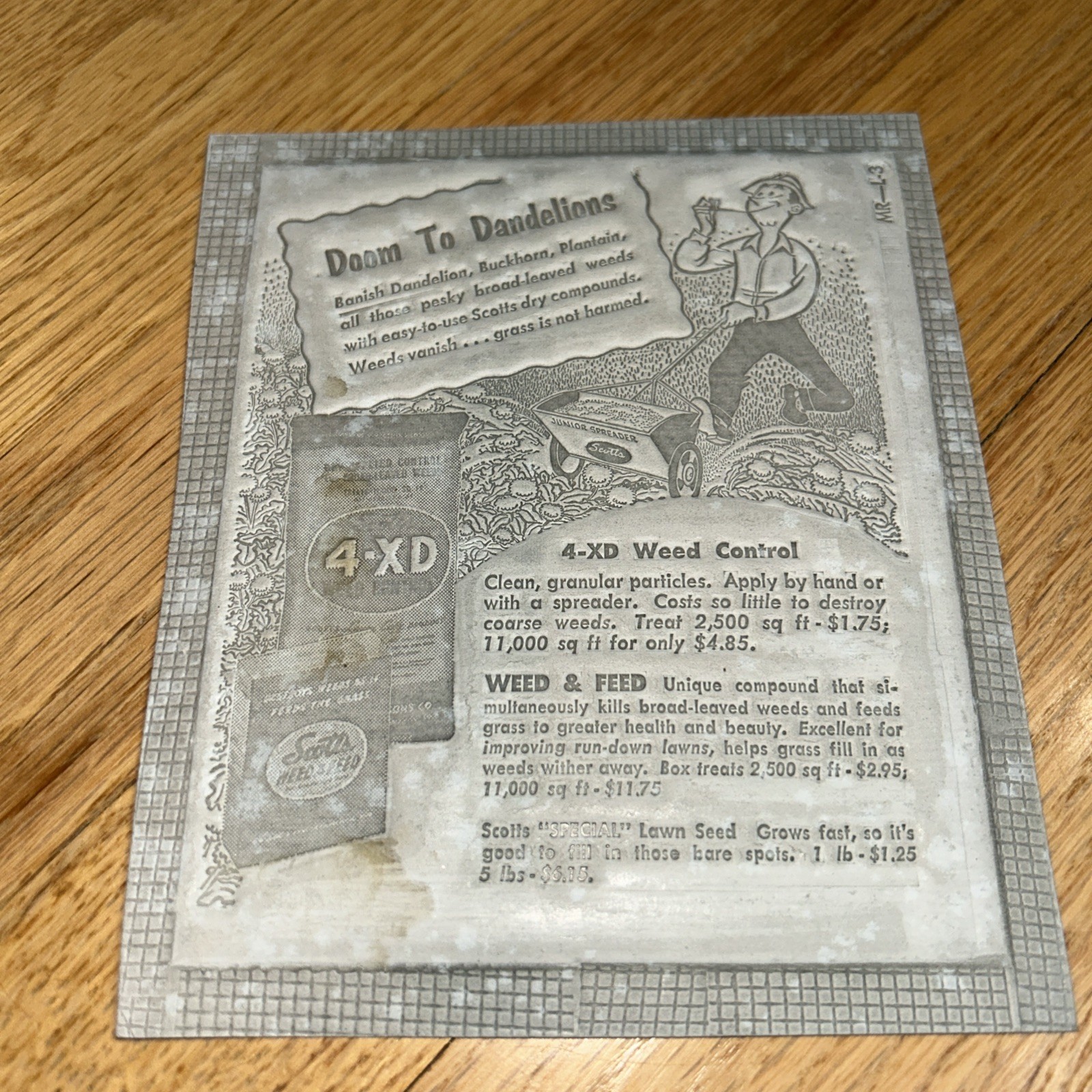 1940s O.M SCOTT & SONS CO Newspaper Mat SCOTT’S WEED CONTROL Marysville OHIO