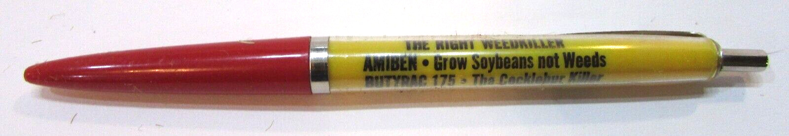 Old 1960’s Amchem Weed Chemical Vintage Red Yellow Plastic Click Ballpoint Pen