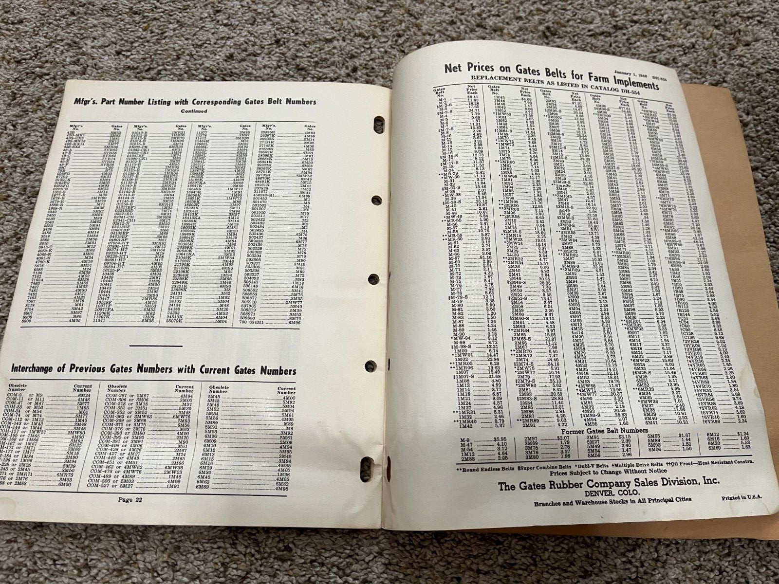 Gates Farm Implement Belt Guide 1948 Denver Colorado
