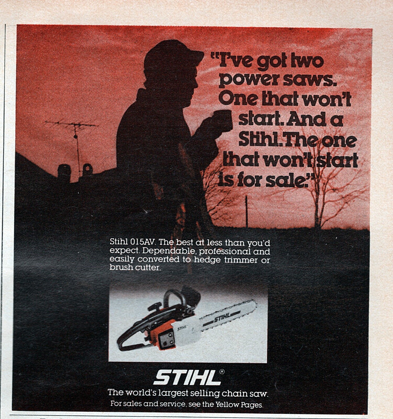 1978 Stihl 015 AV Chainsaw Original Color Print Ad