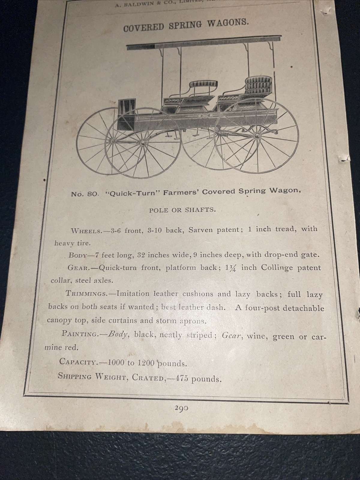 1891 Baldwin – Farmer’s Spring Wagon – Farm Advertising – New Orleans