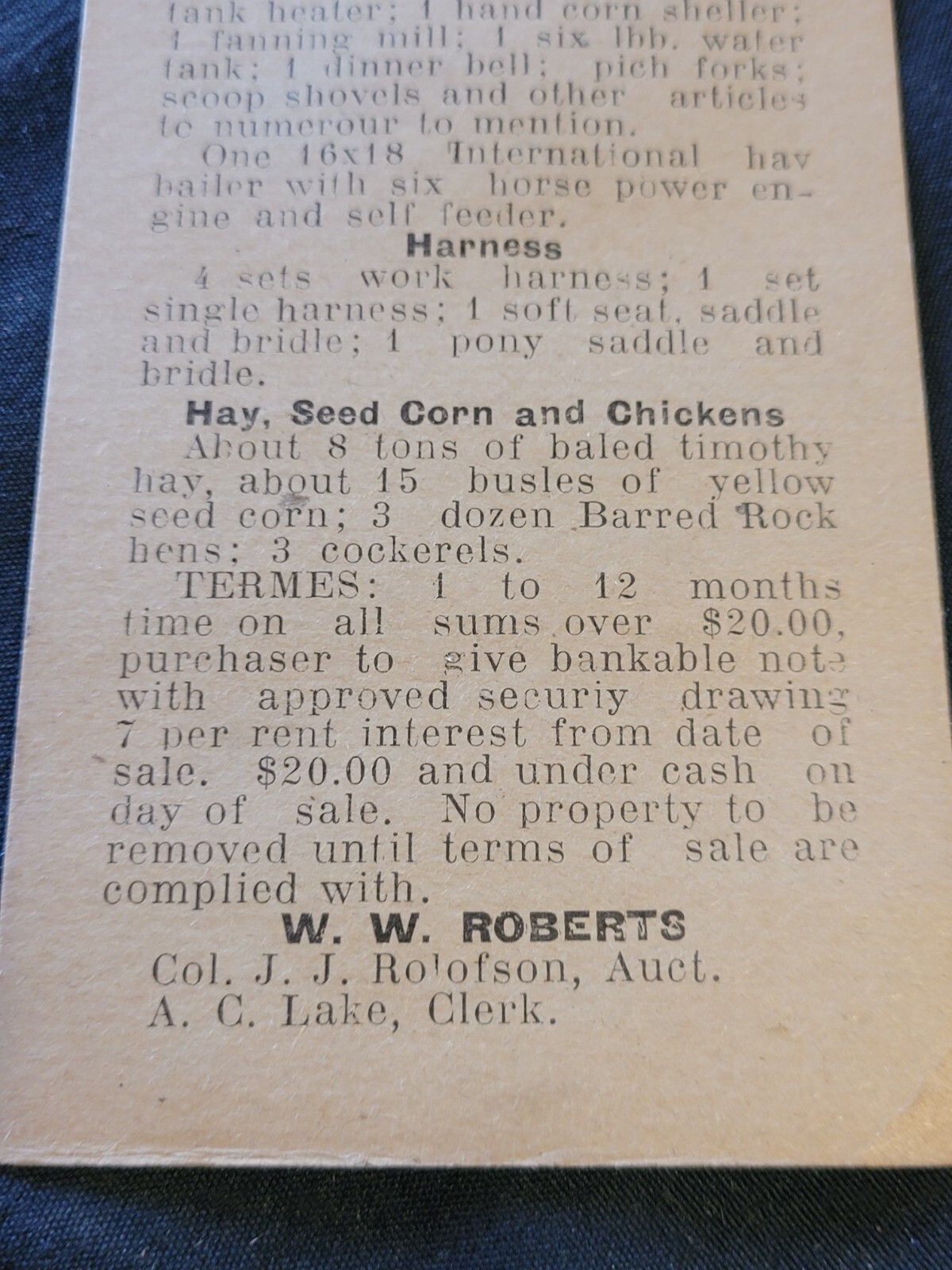 1922 Farm Closing Out Sale Brochure