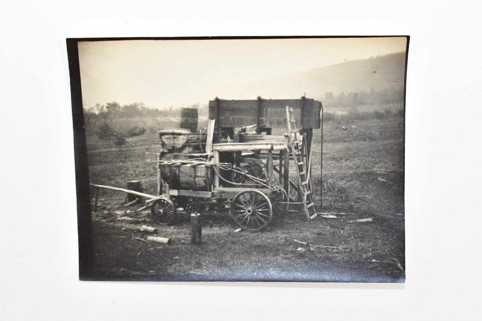 Vintage 1920’s Snapshot Farm Tractor Black & White Sepia toned Photograph