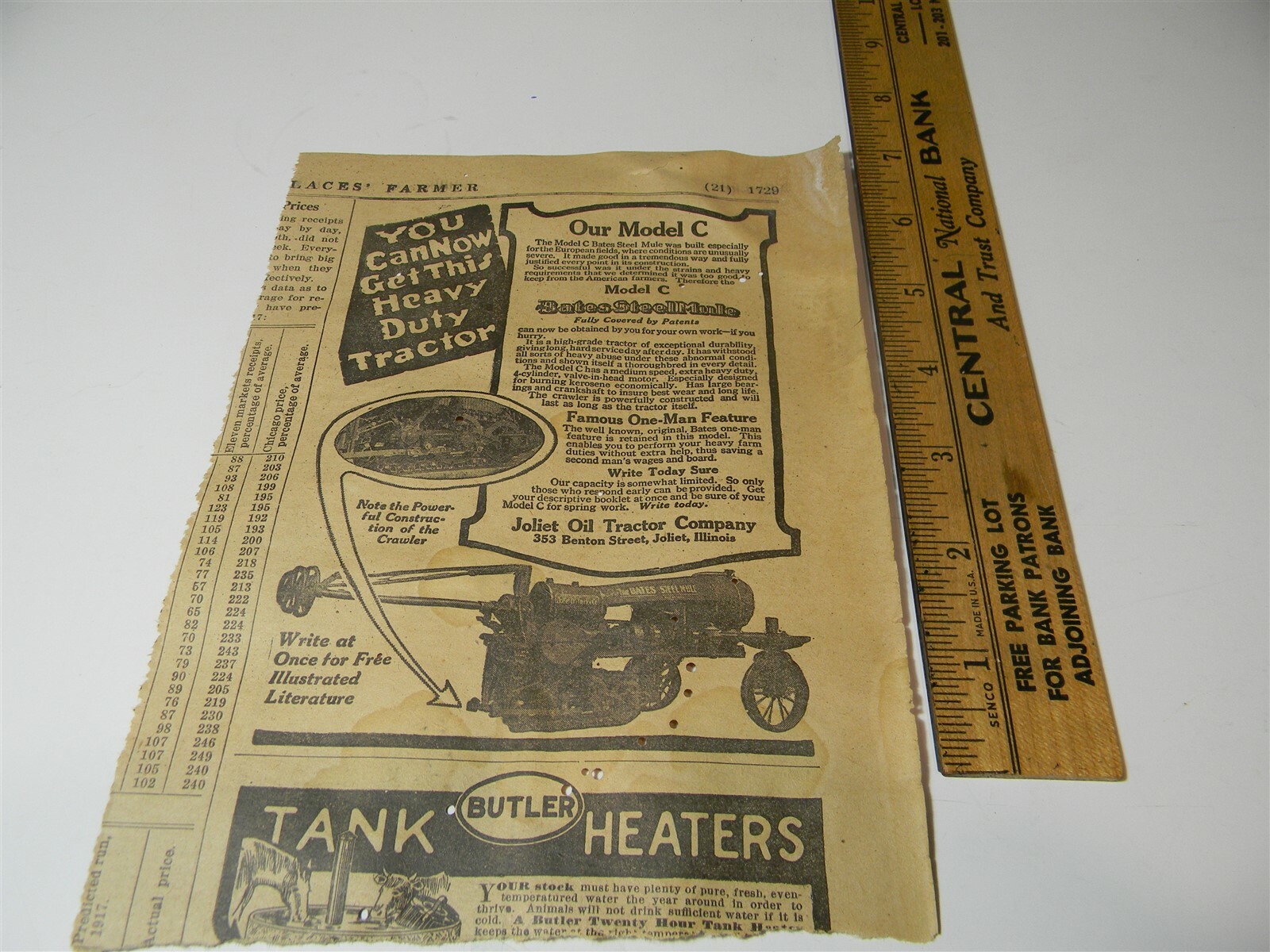 Vintage 1917 Joliet Oil Tractor Co. Farm Implement Man Cave 1910’s Print Ad 5E1