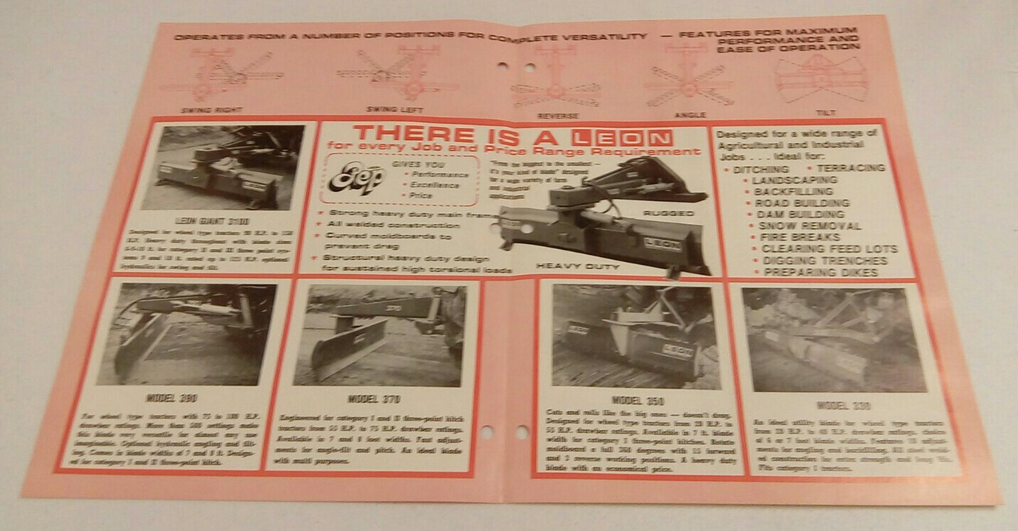 VINTAGE 1974 LEON HEAVY DUTY REAR MOUNTED BLADES FARM TRACTOR SALES BROCHURE