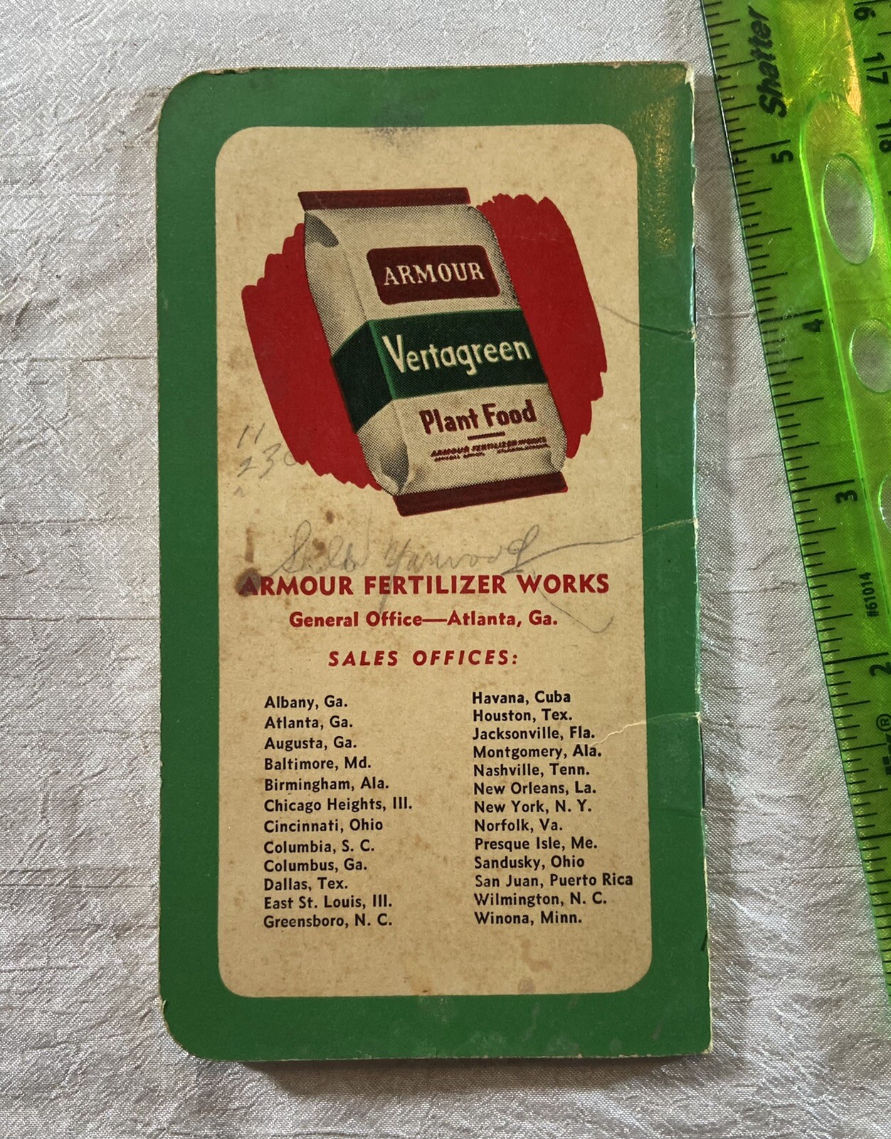 Vintage Armour’s Big Crop Fertilizers Pocket Memo Book 1950 Calendar