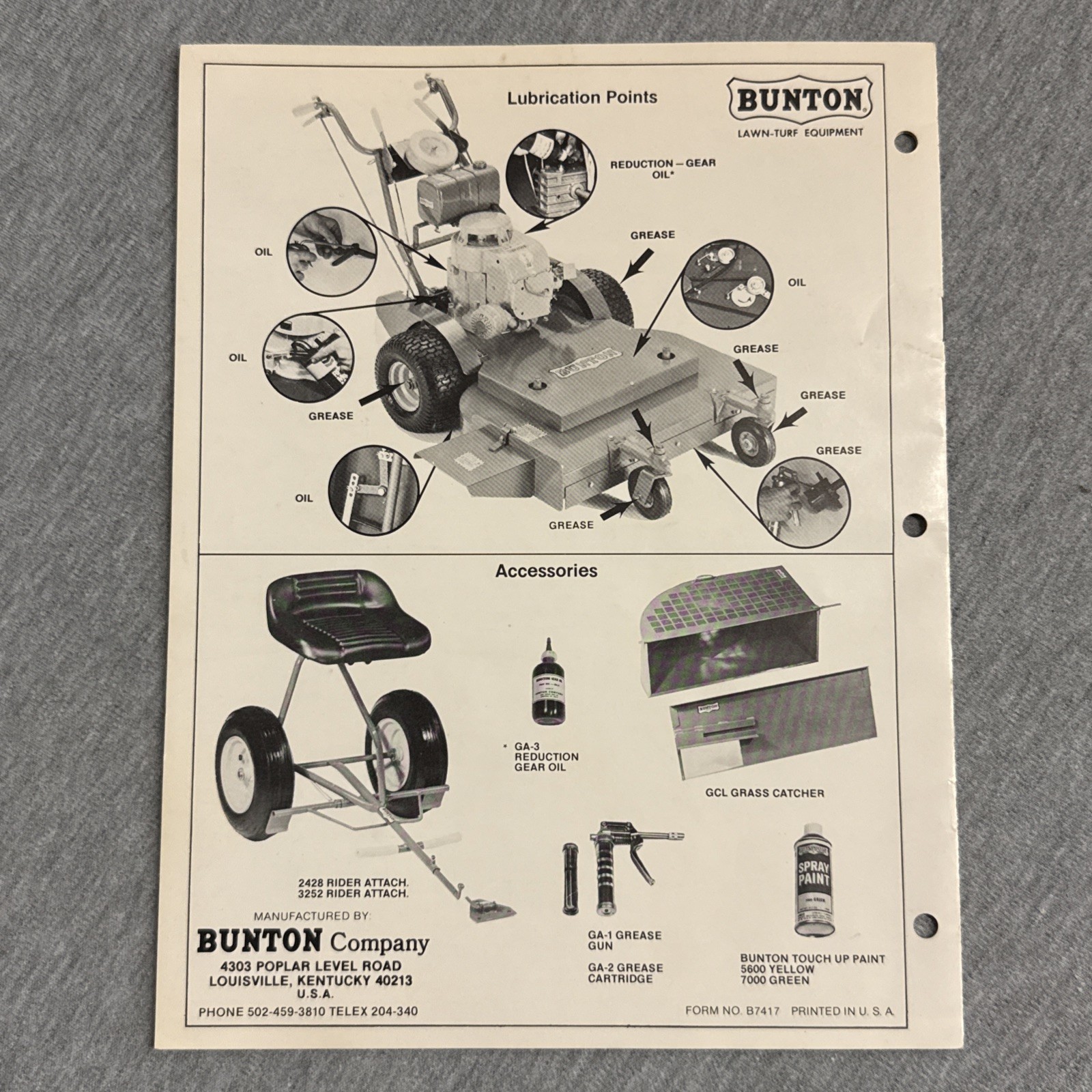 Vintage Bunton Self-Propelled Mowers 21″ thru 52″ Cut Instruction Manual