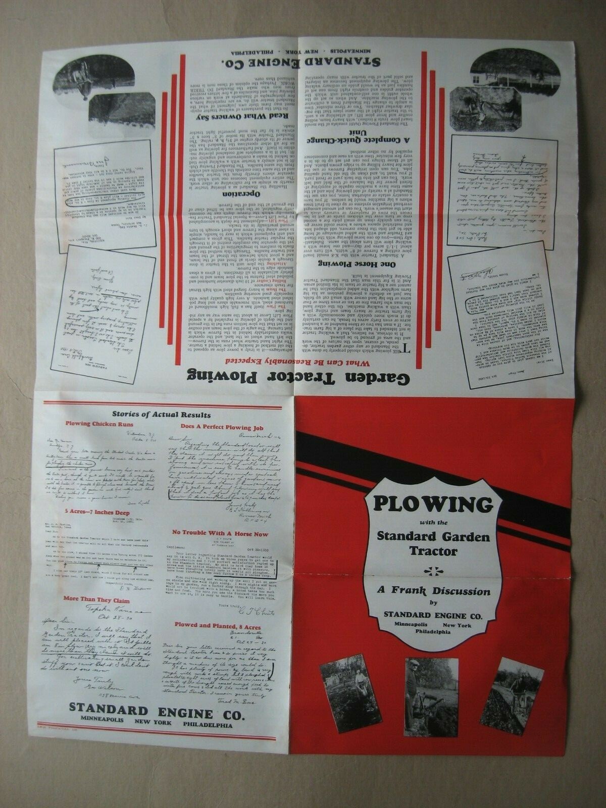 Three 1930’s Standard Engine Company, Standard Garden Tractor Farming Brochures