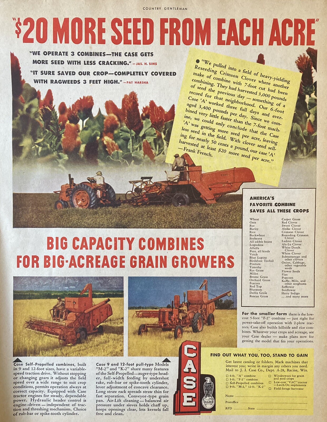 1951 AD.(XG12)~J.I. CASE CO. RACINE, WIS. CASE “M-2” AND “K-2” COMBINES
