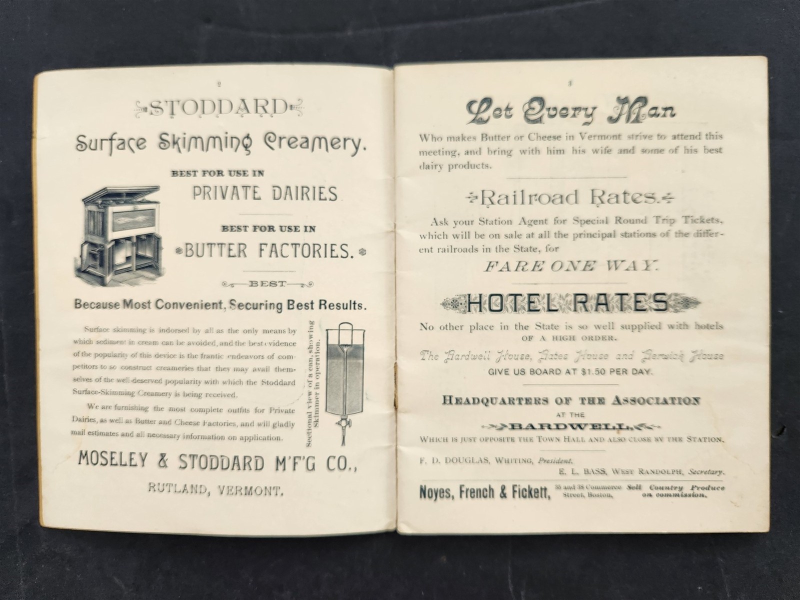 1890 antique VERMONT DAIRYMEN’S ASSOC w ADS PROGRAM EXHIBIT 29th annual meeting