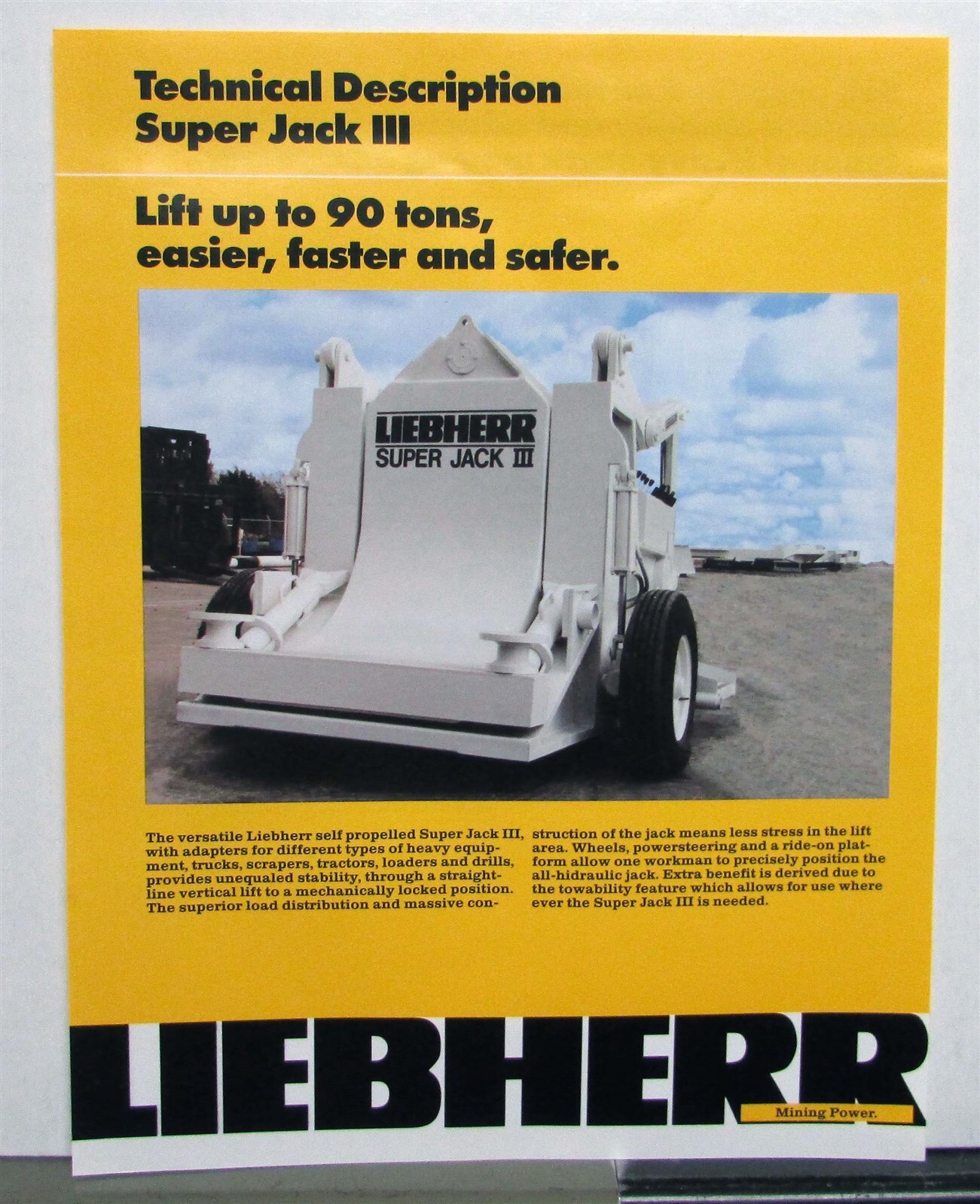 1998 Liebherr Super Jack III Specifications Construction Sales Brochure