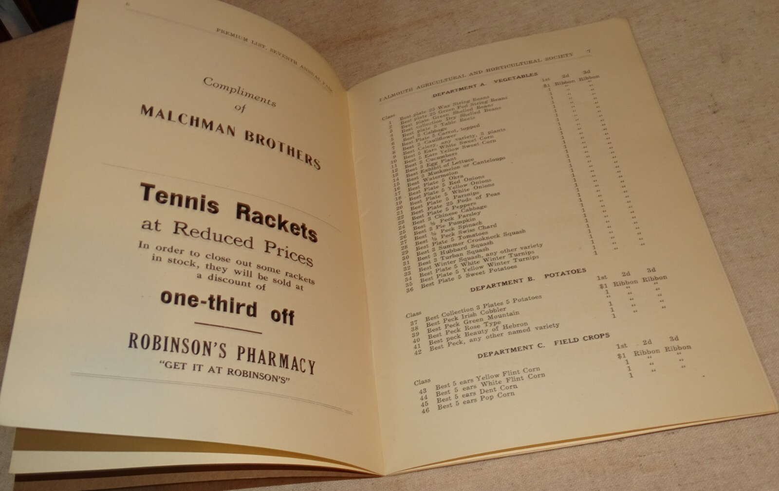 1923 Falmouth Mass Annual Agricultural & Horticultural Fair Premium List Booklet