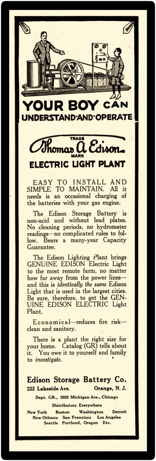 Edison Storage Battery Marquee Style New Metal Sign: Edison Electric Light Plant